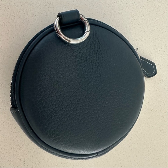 Coach leather key chain and coin wallet-dark blue- round- zipper- New With Tag - Picture 3 of 9
